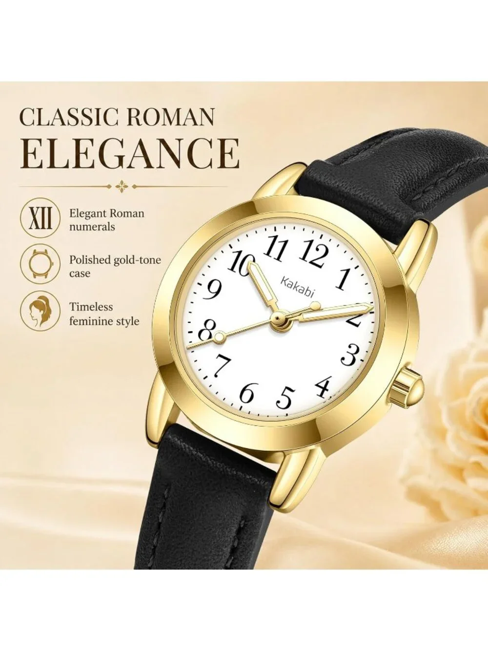 Women's Black White Vintage Analog Slim Leather Strap Quartz Movement Wristwatch